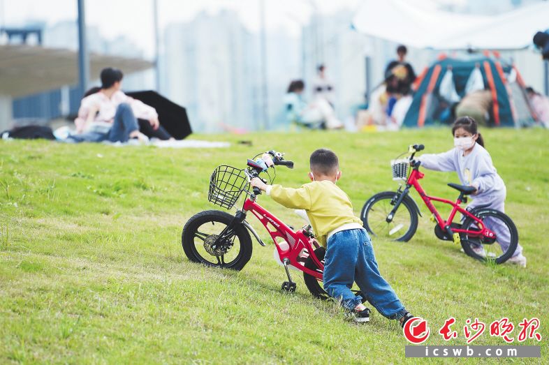 　　带娃露营，成为不少年轻父母的“遛娃”新选择。均为长沙晚报全媒体记者 周数邑 摄